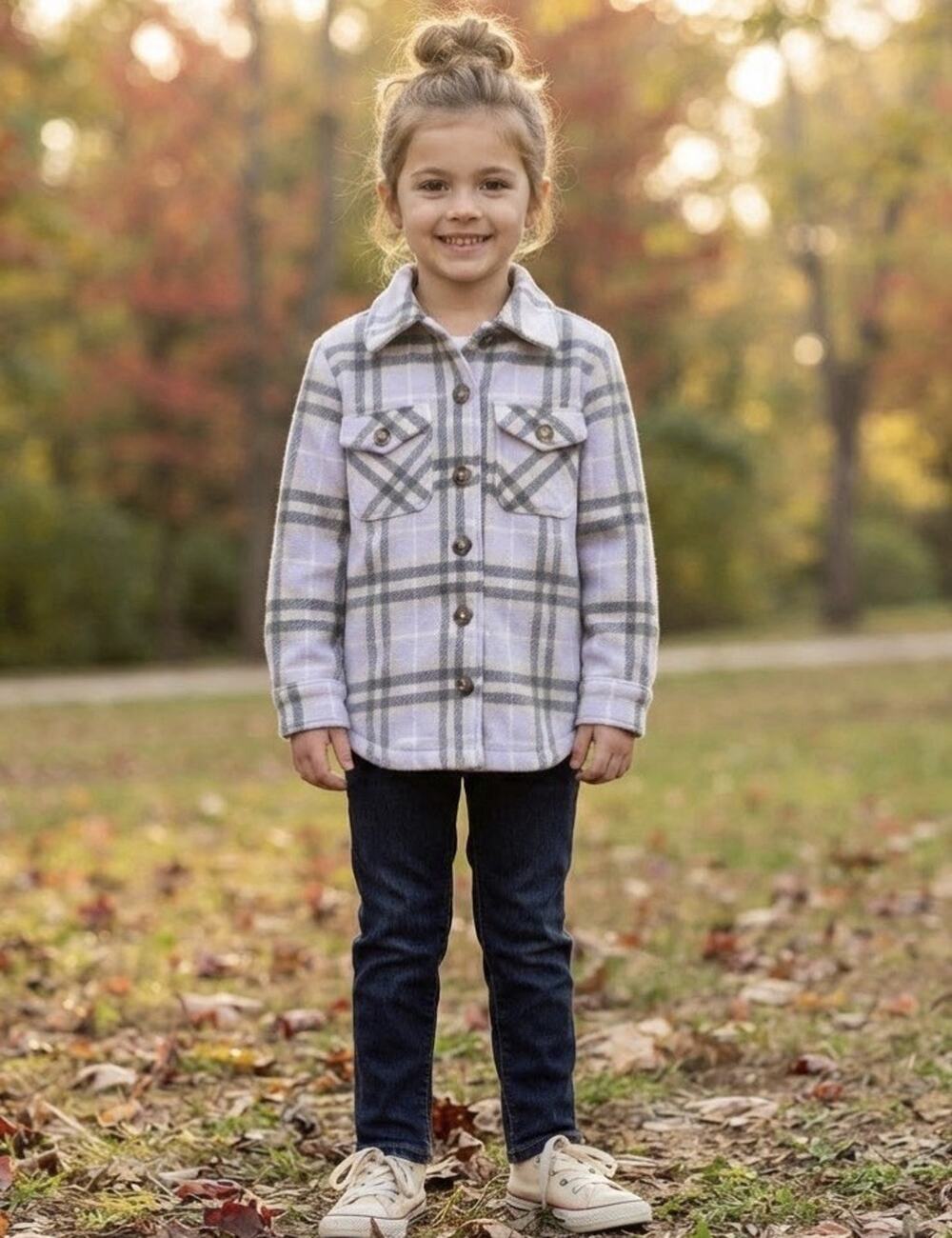 Franki Girls Purple Flannel Plaid Shacket Fall Jacket Sz 8 Pockets School Tween